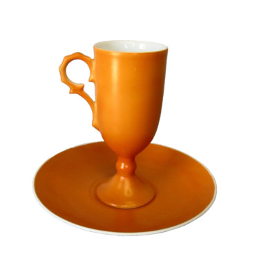 60s Orange and White Demitasse Cup & Saucer Ceramic MCM Espresso Pumpkin Spice-image
