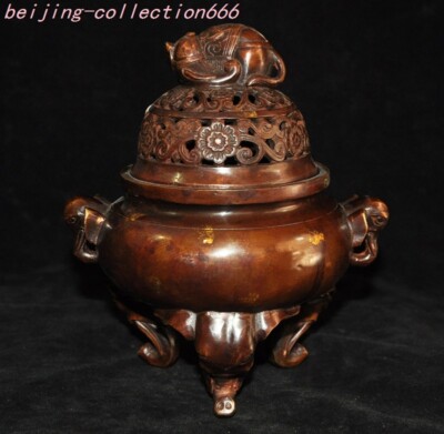7.2'' China bronze animal elephant burn incense joss sticks burner censer-image