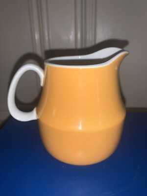 Mikasa Cera-Stone D1250 Creamer YellowOrange White Retro Vintage MCM Mid-Century-image