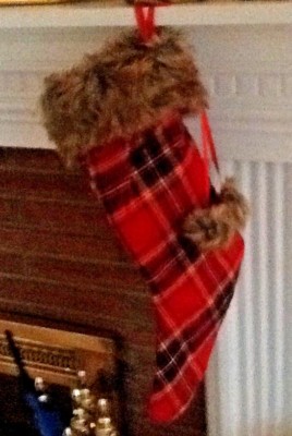 Creative Co-Op Red Plaid Christmas Stocking Fur Top - Free Shipping-image