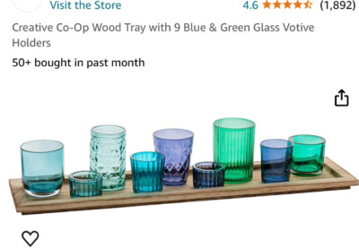 Creative Co-Op Natural Wood Tray with 9 Unique Glass Votive Candle Holders,-image