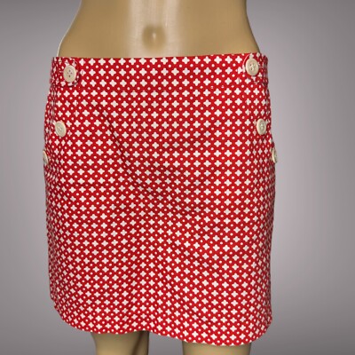 J. Crew Women Pencil Mini Skirt Size 4 Orange White Mid Rise 100% Cotton Pockets-image