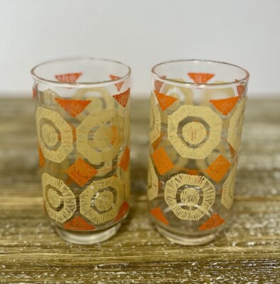 Vintage Groovy Glasses Libbey Mid Century Orange Yellow Retro Set Of 2 Drinkware-image