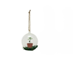 Creative Co-op Plant Sprout with 3 Leaves Glass Ball Ornament Bauble-image