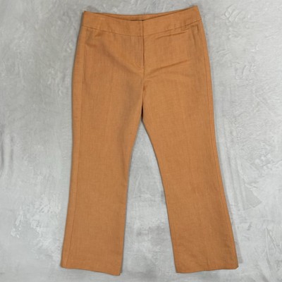 Etcetera Orange Linen Blend Trousers Size 6 Mid Rise Bootcut Dress Pant Tropical-image