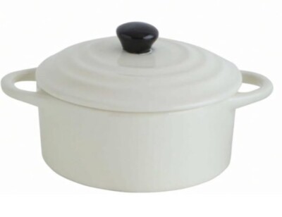 Creative Co-op Stoneware Mini Baker Ivory Dish with Lid 6.5” By 3.5”-image