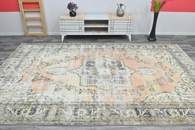 Vintage Turkish Oushak Rug, Orange 7x11 ft, Handmade Wool, Bohemian Anatolian-image