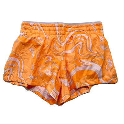 Fabletics Breathe Run Shorts Athletic Mid Rise Pull On Orange Marble Daisy XS-image
