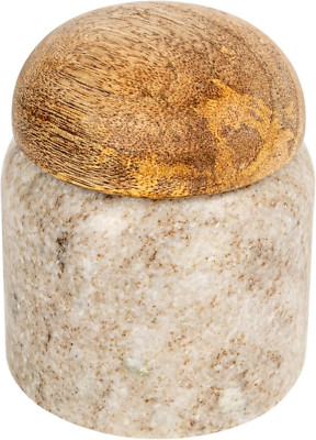 Creative Co-Op Modern Marble Canister with Wood Lid, Natural-image