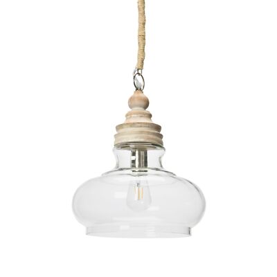 Creative Co-Op Glass & Mango Wood Ceiling Pendant Light-image