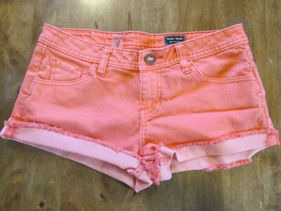 VOLCOM Short Shorts Juniors Size 9 Peach Orange Cut-Off Mid Rise Raw Cuffed Hem-image