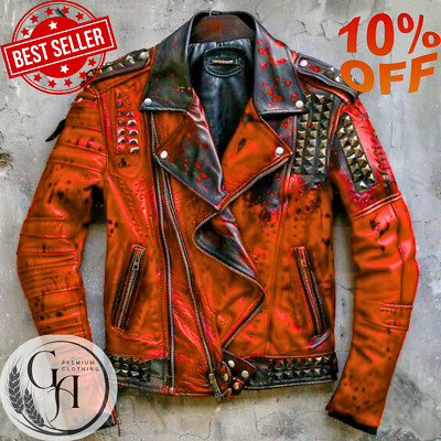 Mens Gothic Rock  Metal Spiked Studded Leather Jacket Men, Veste en cuir homme-image