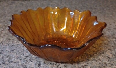 Vintage Carnival Glass Amber Sunflower Dish Bowl -image
