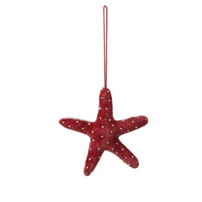 Creative Co-op Red Velvet Cotton Starfish Ornament Bauble-image