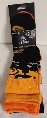 New Lebra Halloween Fashion Socks Size 9-11 Orange, White, Black-image