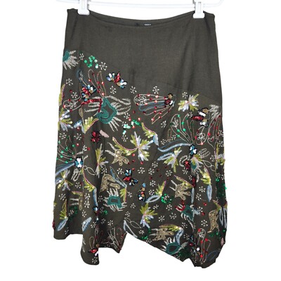 Isda & Co Wool Embroidered Multicolor Sequin Detail Jagged Hem Skirt Sz 8-image