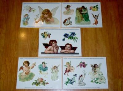 (5) Sheets Creative Horizons - ANGELS Cherubs Flowers WINDOW CLINGS Vintage 1996-image
