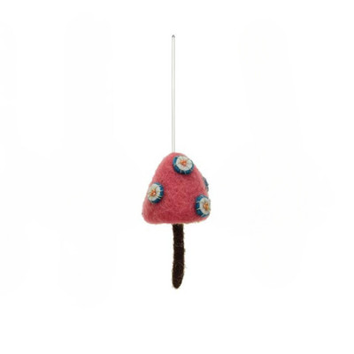 Creative Co-op Pink Mushroom Felt Ornament Bauble-image