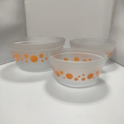 Vintage Anchor Hocking Orange Dots Glass Nesting Bowls Mid-Century 1L-1.5L-2.5L-image