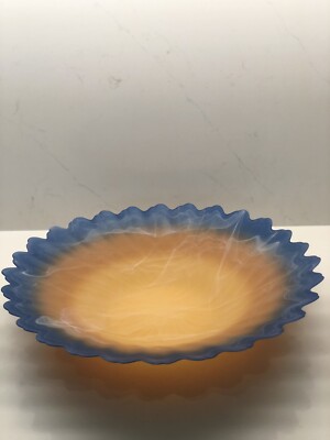 Mid Century Ambiente Zwiesel Blue Orange Ombre Swirl Art Glass Bowl 14.5-image