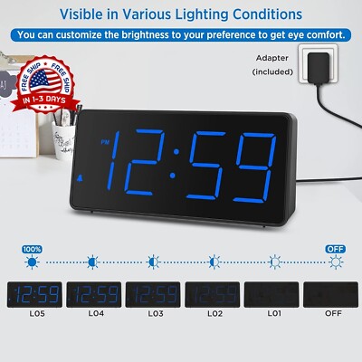 Reloj Despertador LED Inteligente Para Mesa De Noche Alarma US-image