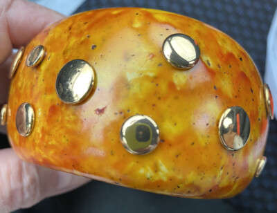 MCM Bakelite Orange Bangle With Gold Adornments ‘50s-image