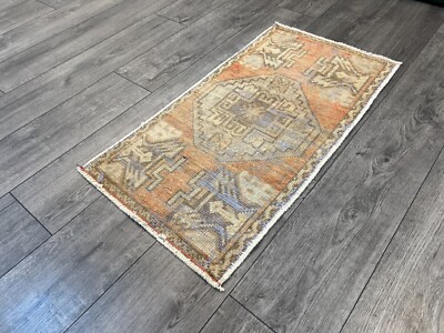 Orange Small Rug, Bathroom Rug, Small Entry Rug, Turkish Rug, 1.6x3 ft-image