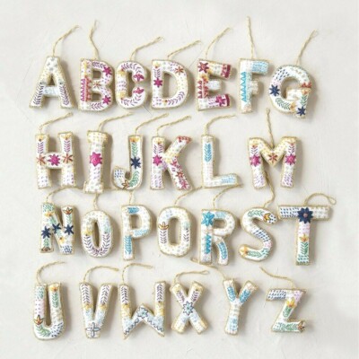 Creative Co-Op Initial Letter Fabric Ornament Embroidery Sequins Beads-image