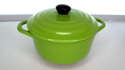 Creative Co-op Lime Green Stoneware Mini Baker With Lid Double Handles-image