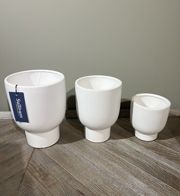 Sullivans Contemporary White Ceramic Planters Set Of 3 Home Offices Decoration-image