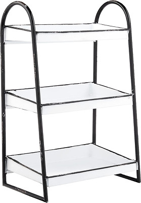 Creative Co-Op Heavily Distressed 3-Tier Metal Tray with Black Frame & Rim,-image
