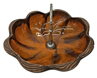 Vintage Mid Century Modern Candy Nut Bowl Orange California Pottery 7205 USA-image