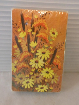 Mid Century Vintage Nu-Vue Stardust USA Daisies Playing Cards Orange Brown NOS-image