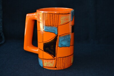 Mid-Century Modern Orange Mug with artistic pattern, Italy-image