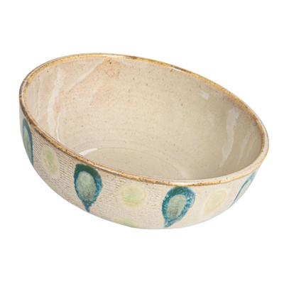 Round Geometric Stoneware Bowl, Multicolor-image