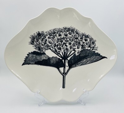 Creative Co-Op Ceramic Hydrangea Graphic Black & White  Decorative Plate 12