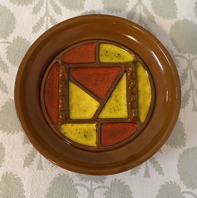 Vintage Mid Century Modern MCM Ceramic Ashtray Brown Orange Yellow Japan-image