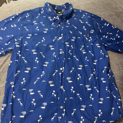 LRG The Creative Clothing Company Blue Safari Animals Button Up Medium Shirt-image