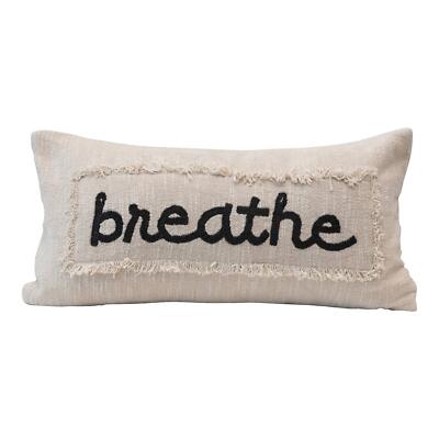 Embroidered Cotton Breathe with Eyelash Fringe, Cream & Color Pillow-image