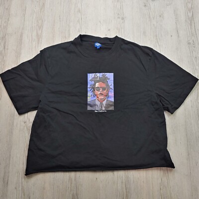 Stay Creative Co. Men's Basquiat Graphic T-Shirt XL Black Cropped Hem Streetwear-image