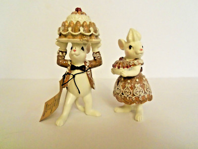 Creative Co-Op 2 Resin Easter-Mouse Mice Hold Gingerbread Cake Keepsake Figurine-image