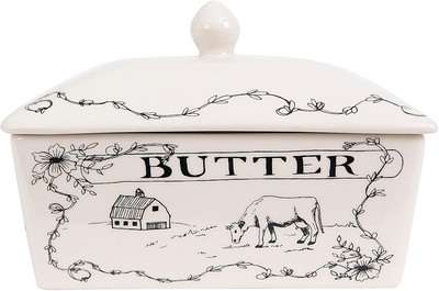 Creative Co-Op Country Stoneware Butter Dish with Lid, 