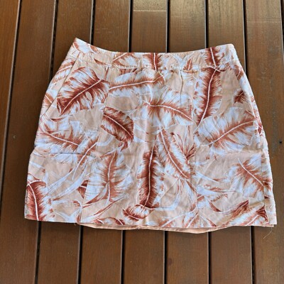 Witchery Size 12 Mini Skirt Orange Floral Linen Blend Casual-image