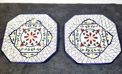 Set of 2 Mesa Home Products Dinner Plates Octagon Flower Mosaic Tile-image