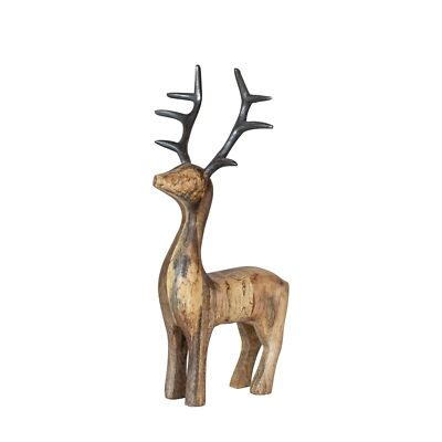Mango Wood Standing Reindeer with Aluminum Antlers, Natural and Black-image