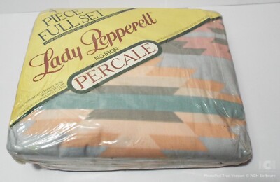 VTG Lady Pepperell Mesa Aqua Southwest Twin Set Flat Fitted Sheet + 2 Pillowcase-image