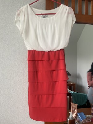 White And Orange Pencil Dress-image