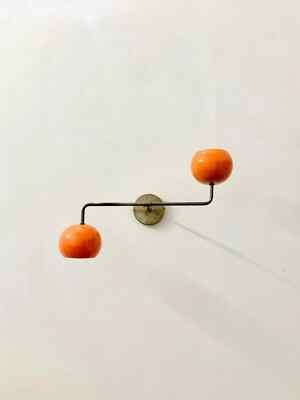 Orange Brass Wall Sconce 1950s Mid Century Brass Italian Adjustable Wall Lamps-image