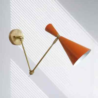 1950's Mid Century Handmade Brass Italian Diabolo Wall Sconce Light Fixture PAIR-image
