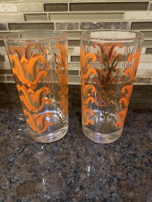2 Vtg Bright Orange And Gold Glasses Retro Groovy 6” Glasses Goth Hippy-image